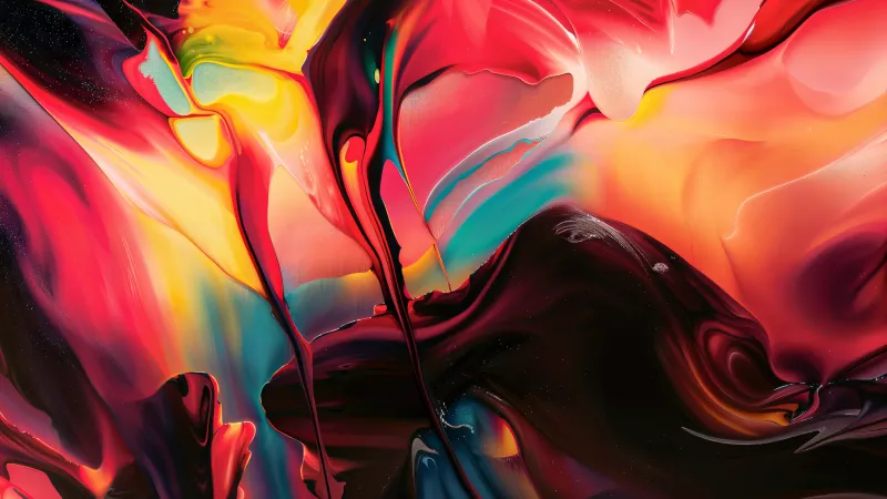 Red and orange fluid paint wallpaper, Abstract art, Dark