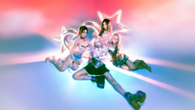 Girlset - Tweak, Girlset, Pink and blue, Y2K stars, 5K wallpaper
