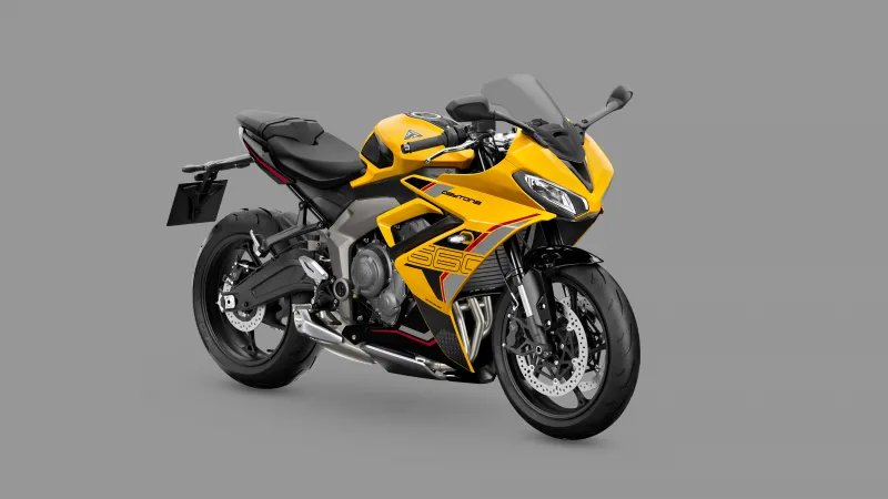 Triumph Daytona 660, Yellow sports bike, Grey background, 2026, 8K wallpaper