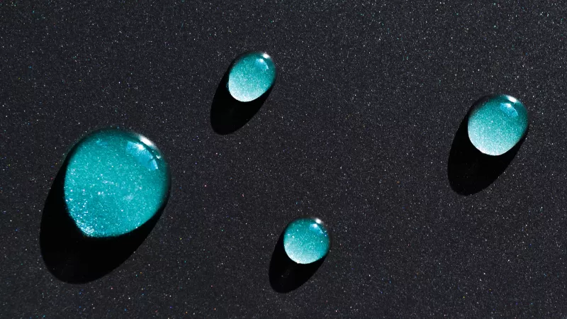 Blue Water drops, Dark background, Closeup, Macro, Shadow, 3D