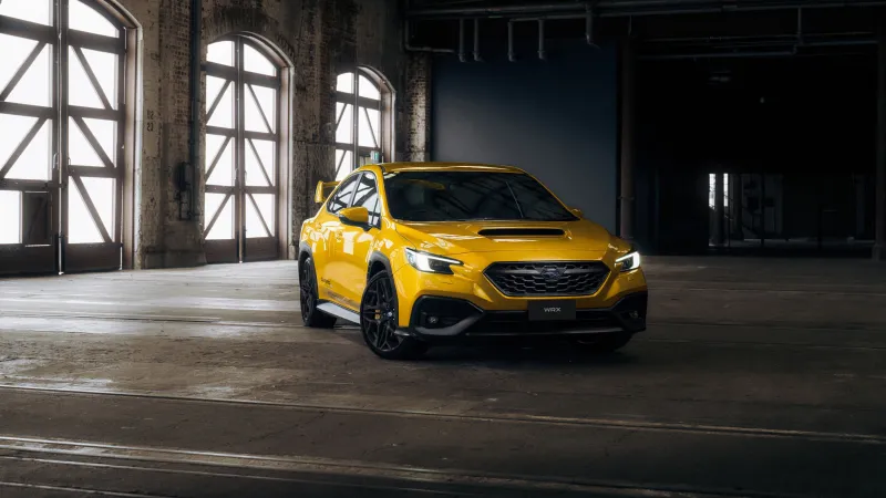 Subaru WRX Club Spec Evo wallpaper, Yellow sedan, Old warehouse, 2026, 5K