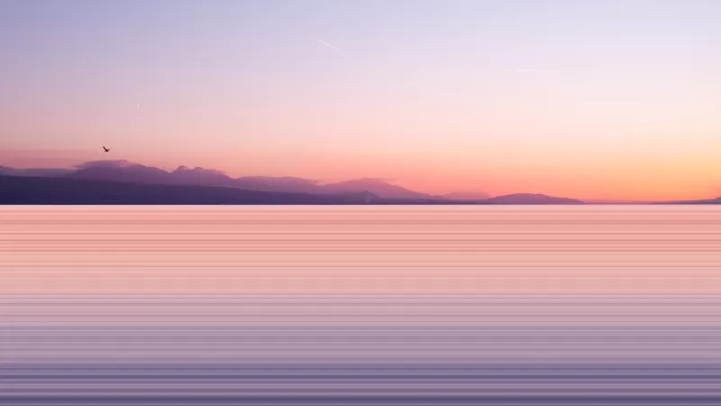 Silhouette, Mountains, Sunset, Body of Water, Long exposure, Pattern, Clear sky