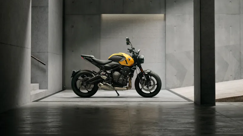 Triumph Trident 660, Cosmic Yellow, Naked bikes, Concrete garage, 2026, 5K wallpaper