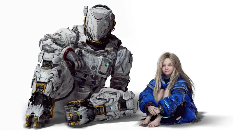Pragmata, White background 4K, Diana & Hugh