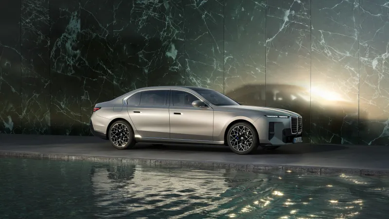 BMW i7 60L wallpaper, BMW 7 Series, Electric sedan, Marble wall, 2026
