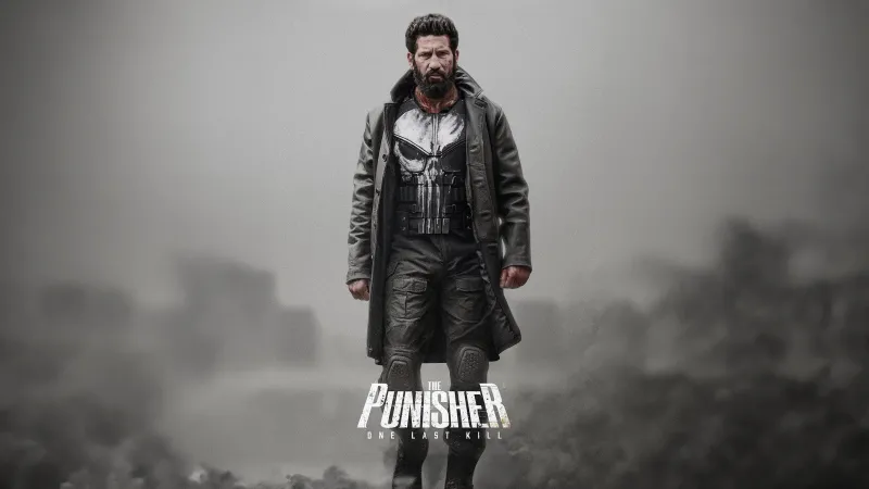 The Punisher: One Last Kill, Jon Bernthal as Frank Castle, Black and White, Grey smoke, 5K wallpaper