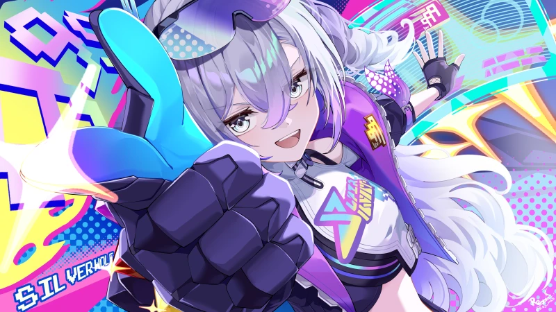 Silver Wolf Level 999, Honkai: Star Rail, Vibrant Purple Digital Art