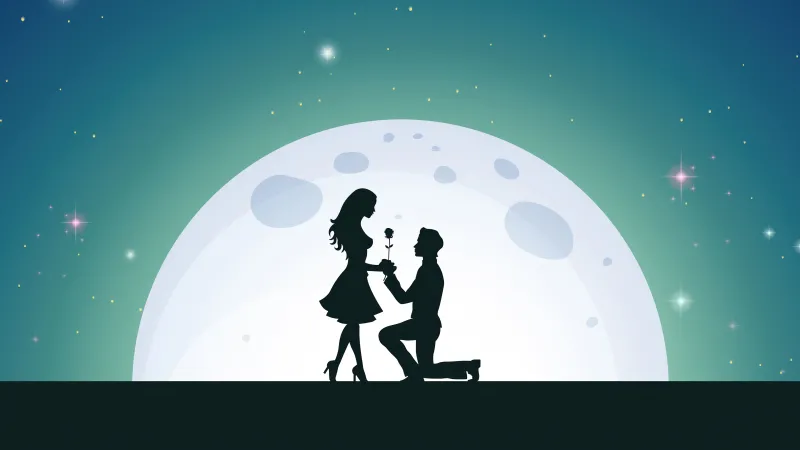Proposal silhouette under the moon wallpaper, Romantic couple, Stars