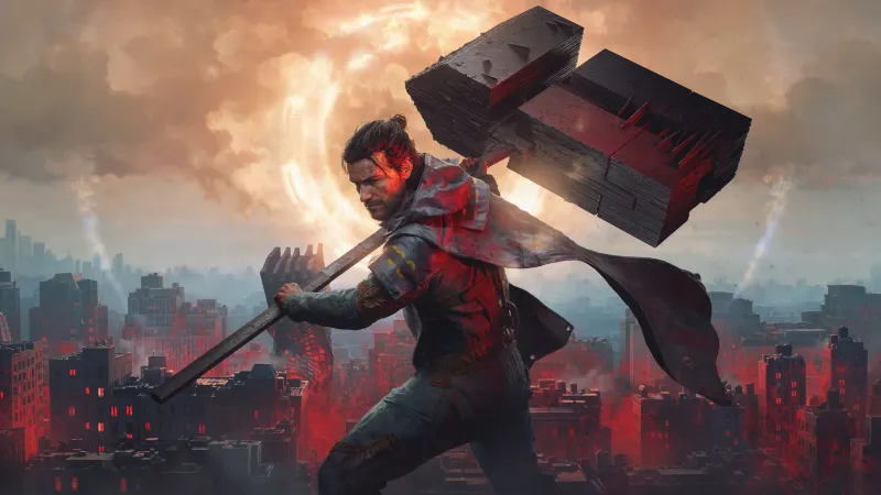 Dylan Faden wallpaper, Control Resonant, Giant hammer, Red city