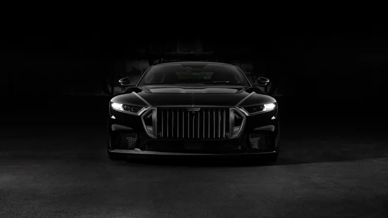 Brabus Bodo wallpaper, Front view, Black coupe, Dark background, 5K