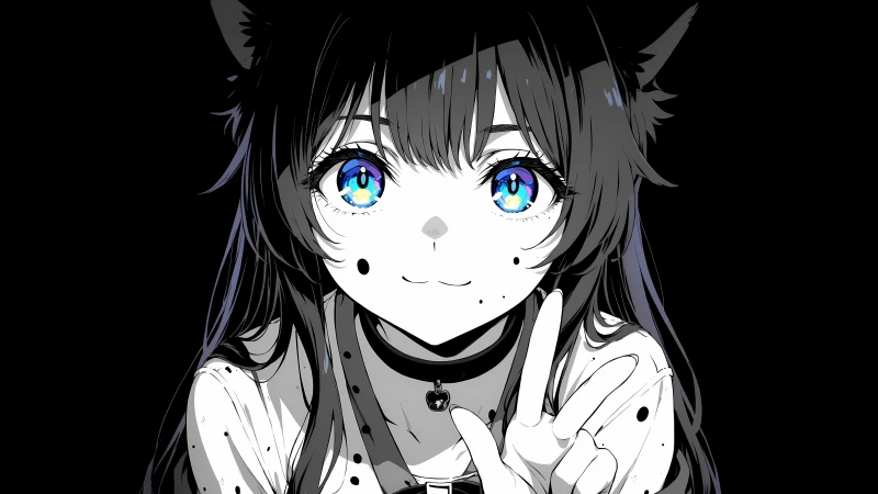 Kawaii Cat girl, Black background 5K