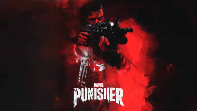 The Punisher, Poster, Jon Bernthal, Marvel wallpaper, Red smoke, 5K wallpaper