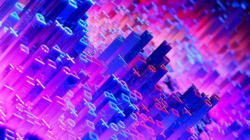 DualSense Gaming Monitor, Stock, PlayStation symbols, 3D neon, Purple and blue, 4K wallpaper