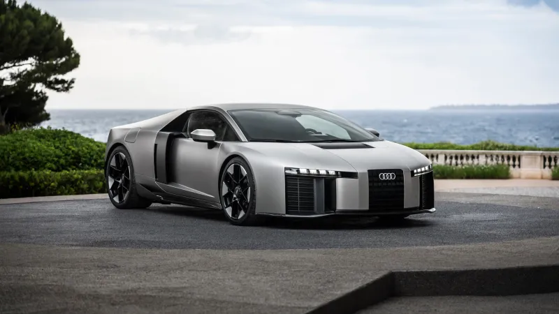 Audi Nuvolari wallpaper, Silver super sports car, Seaside terrace, 5K