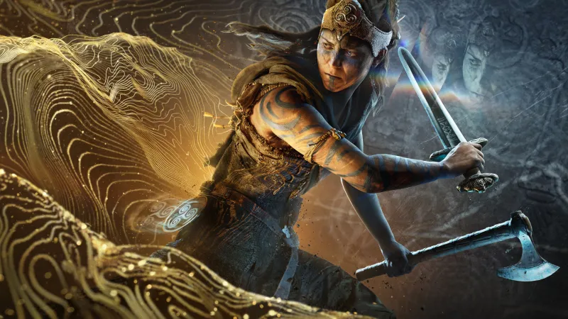Senua (2027), Key art wallpaper, Hellblade, Celtic warrior, Sword and axe