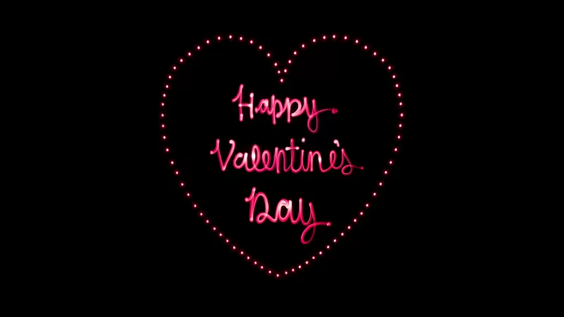 Happy Valentine's Day, Love heart, Letters, Pink, Black background, AMOLED, 5K, 8K