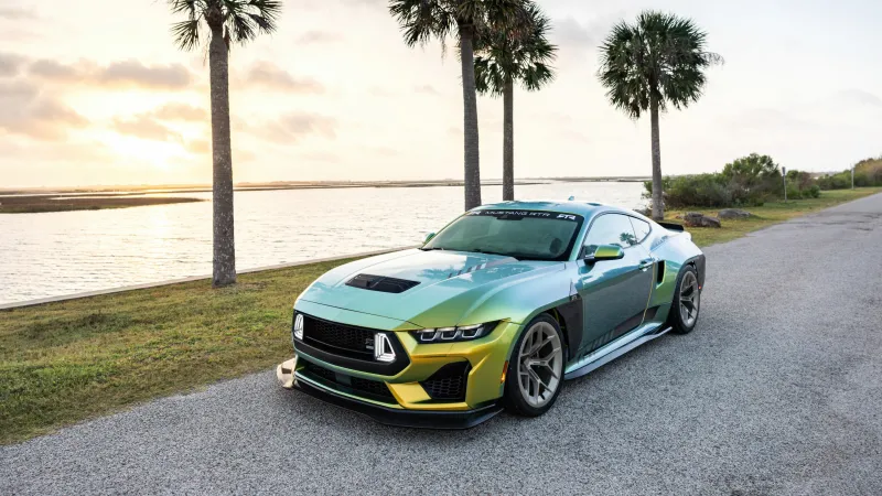 Ford Mustang RTR, Iridescent wrap, Palm trees, 2026, 5K wallpaper