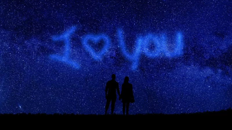 I Love You, Starry sky, Couple, Silhouette, Heart shape, Valentine's Day, Relationship, Together, Outer space, Night sky, 5K