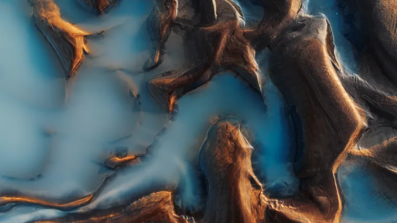 Braided river from above wallpaper, Iceland, Volcanic sand