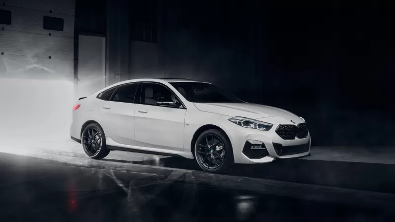BMW 220d Gran Coupé M Sport, White, Smoke, Dark warehouse, 2021 wallpaper