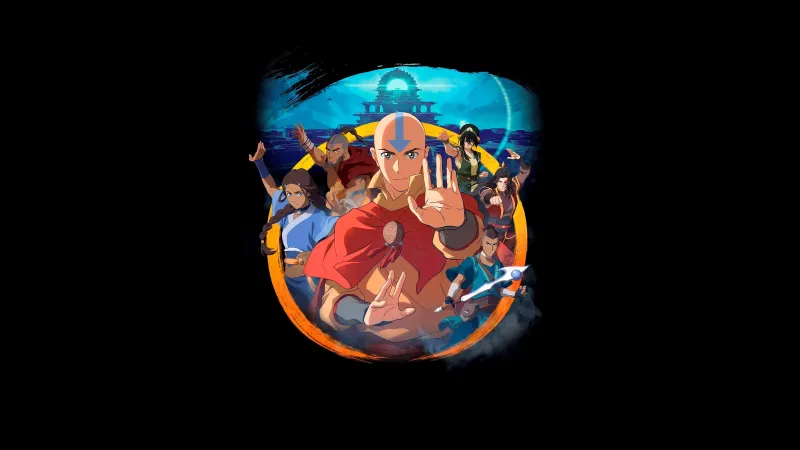Avatar Aang: The Last Airbender, 2026 Movies, Team Avatar wallpaper, Black background, 5K wallpaper