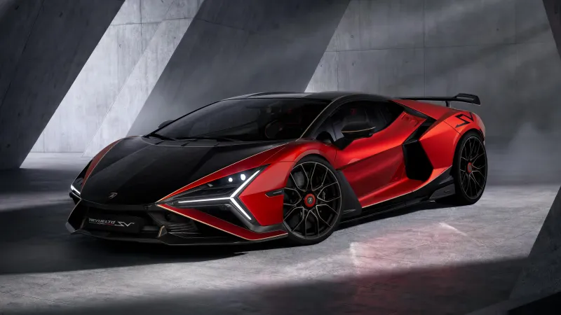 Lamborghini Revuelto SV, Red and black, Concrete studio, V12 hybrid, 4K wallpaper