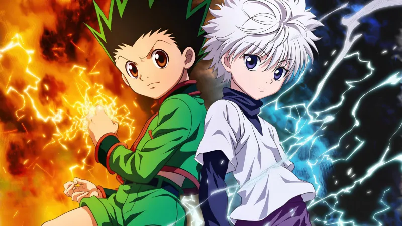 Gon and Killua wallpaper, Hunter x Hunter, Fire and lightning, Friendship