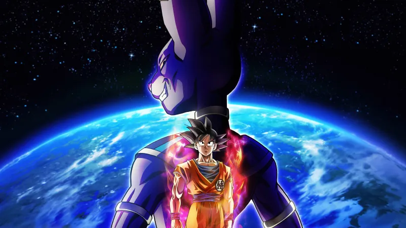 Dragon Ball Super: Beerus, Son Goku, Earth from space, 5K wallpaper