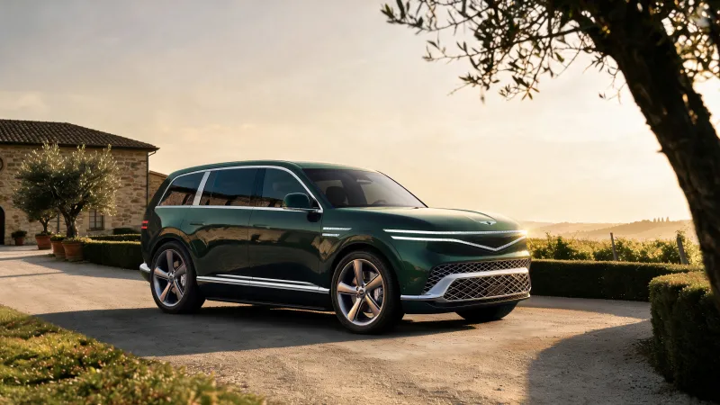 Genesis GV90, Green luxury SUV, Tuscan villa, 2026, 8K wallpaper
