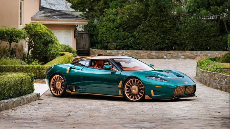 Spyker C8 Preliator XXV wallpaper, Green coupe, Copper wheels, Driveway, 5K