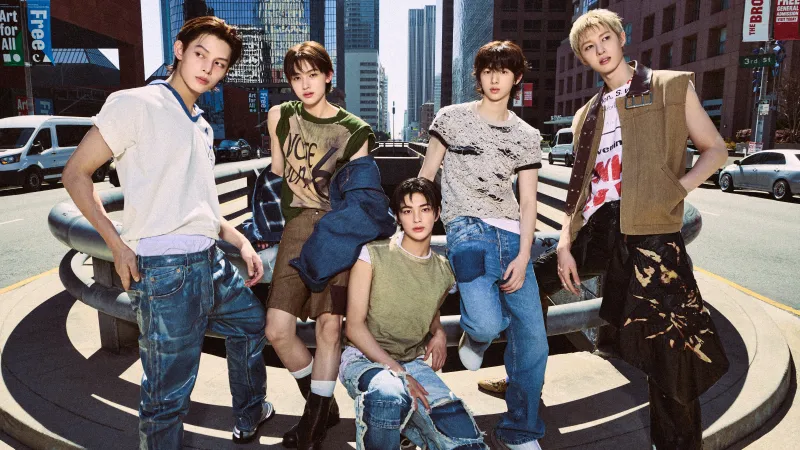 CORTIS, James, K-pop boy group, City street photoshoot, Denim, Group wallpaper