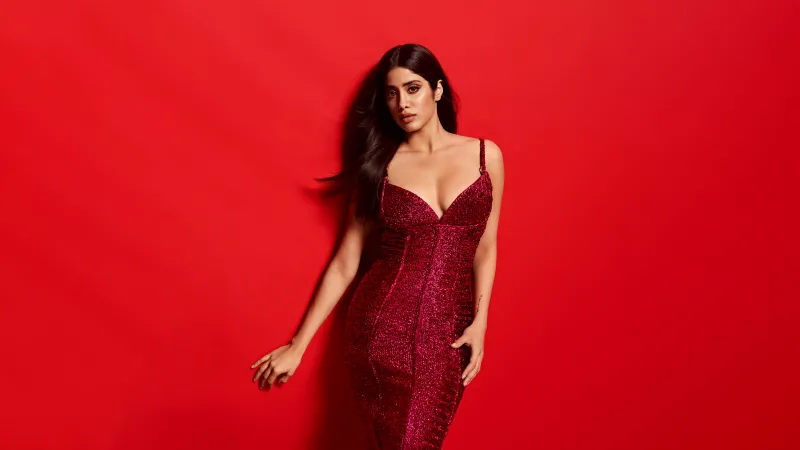 Janhvi Kapoor wallpaper, Red sequin dress, Red aesthetic, Indian actress