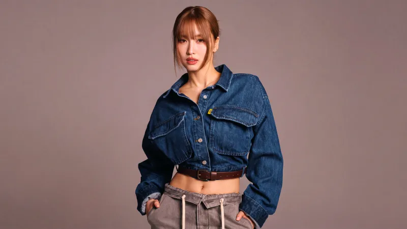 Momo (TWICE) 5K wallpaper, TWICE, Denim jacket, K-pop idol