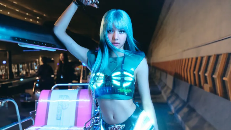 Lisa, Blackpink, Blue hair, SaWaDiKa, 5K wallpaper