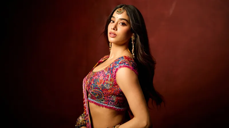 Janhvi Kapoor, Traditional lehenga, Indian actress, 8K wallpaper