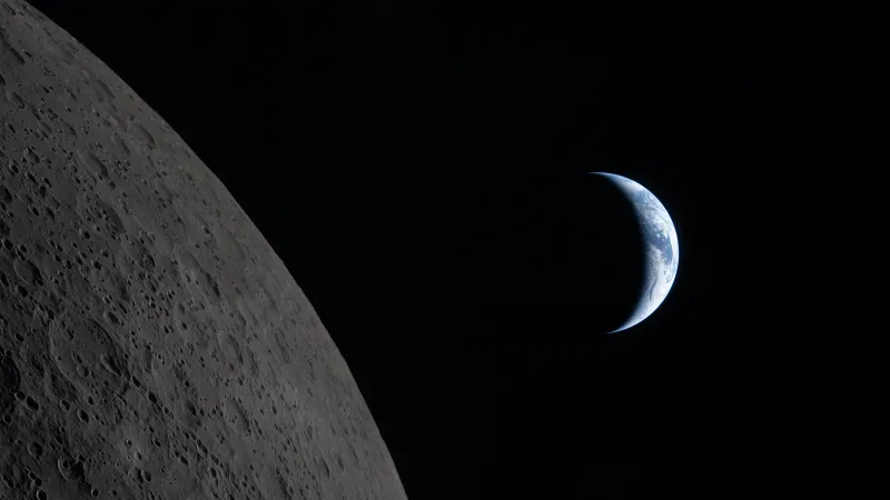 Crescent Earth beside the Moon wallpaper, Artemis II, Deep space