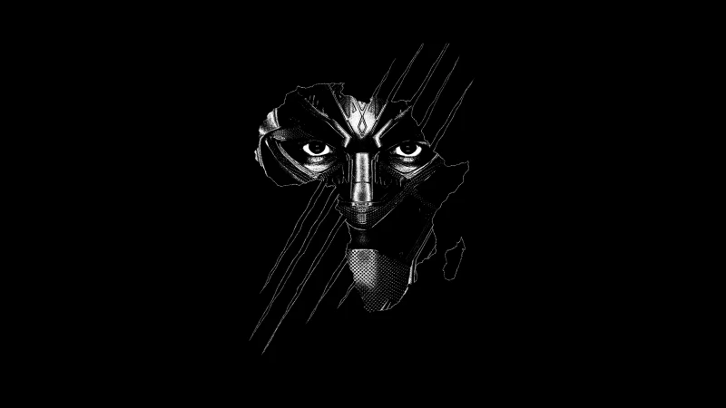 Black Panther, Africa map, Minimalist, Black background, 5K wallpaper