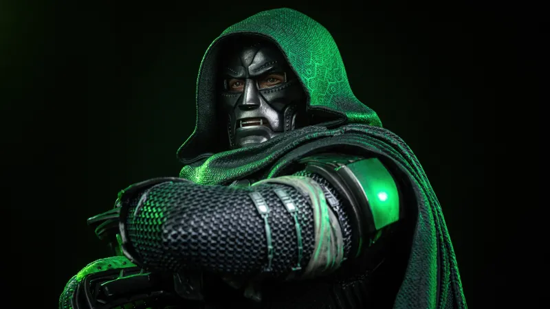 Doctor Doom, Avengers: Doomsday, Green glow, Black background, 8K wallpaper