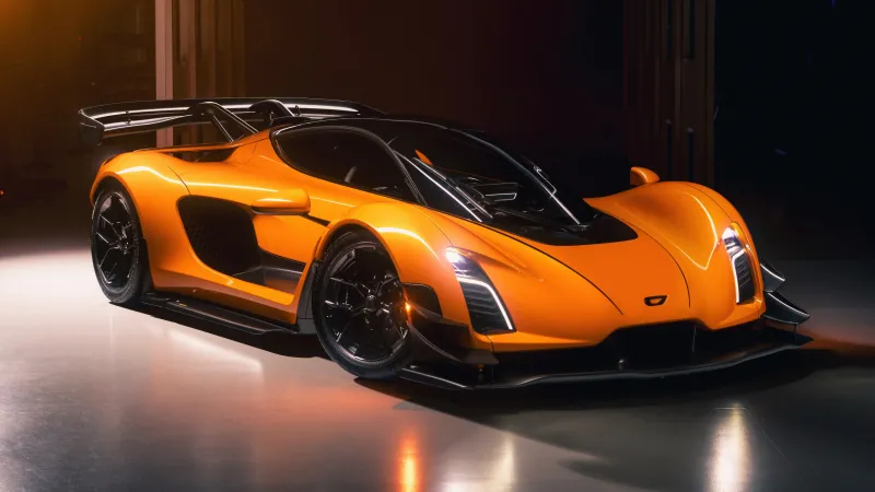 Czinger 21C, Orange hypercar, Phone wallpaper, Dark garage
