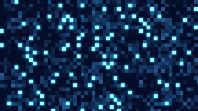 Minecraft, Pixels, Pixel art wallpaper, Glowing lights, Blue abstract, 8 bit
