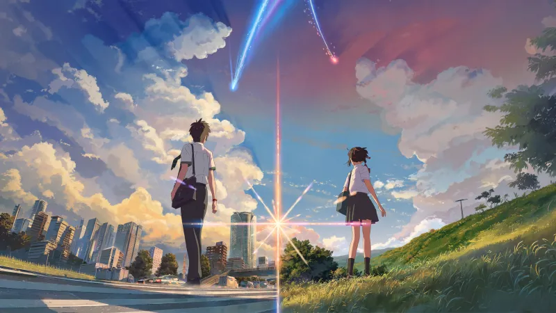 Kimi no Na wa, Original, Your Name wallpaper, Taki and Mitsuha, Comet Tiamat, Anime scenery