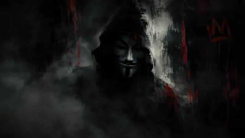 Anonymous, Guy Fawkes mask, Hooded man, Dark background, 5K wallpaper