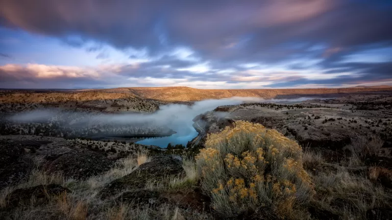 Deschutes River wallpaper, Oregon, Morning fog