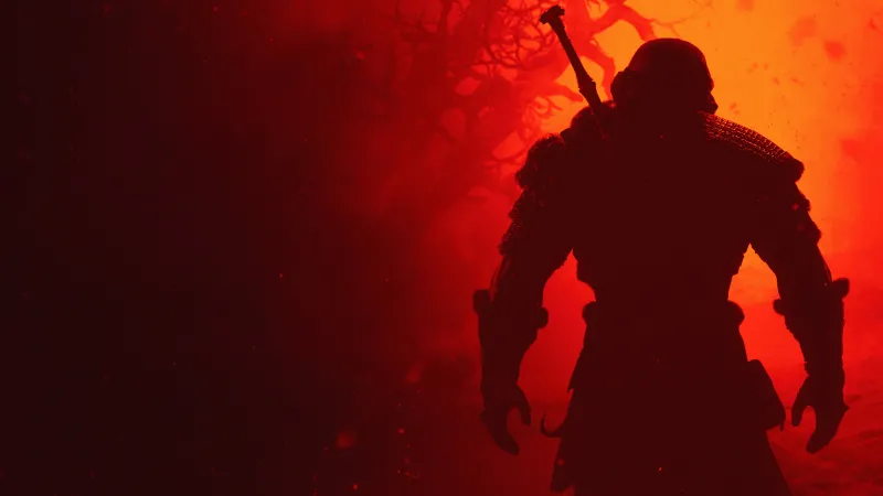 Geralt of Rivia wallpaper, Diablo IV, The Witcher, Red silhouette