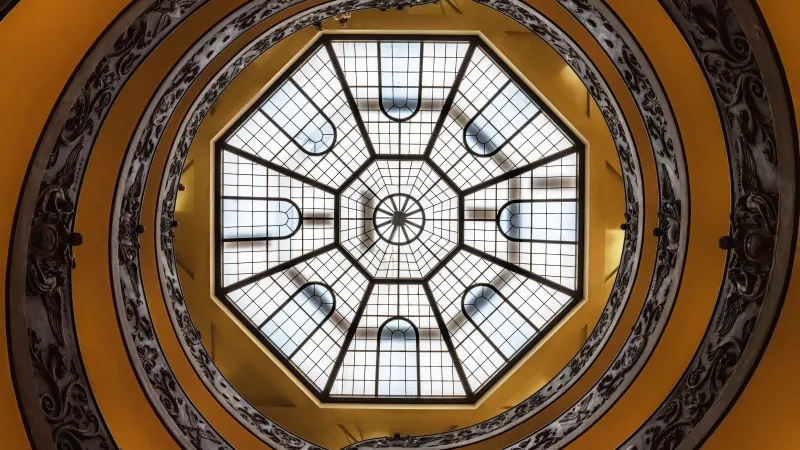 Spiral staircase wallpaper, Vatican Museums, Octagonal skylight, Looking up, Vatican City