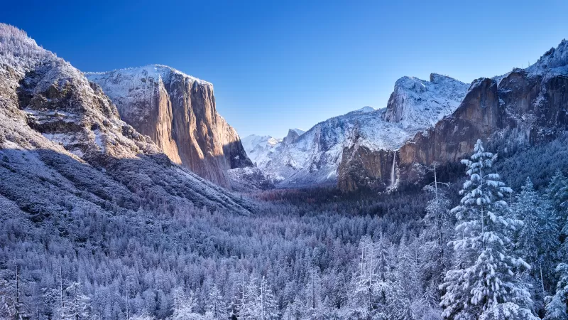 Yosemite National Park, Mountains, Winter, Sunny day, Landscape, California