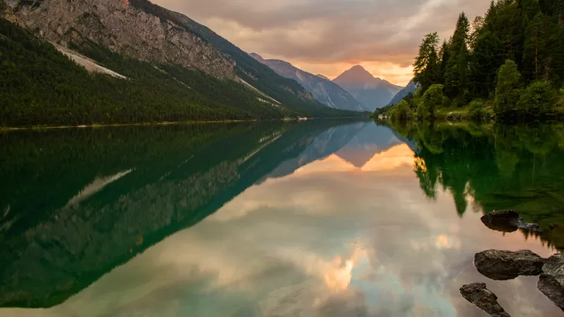 Lake Plansee wallpaper, Austria, Mirror reflection