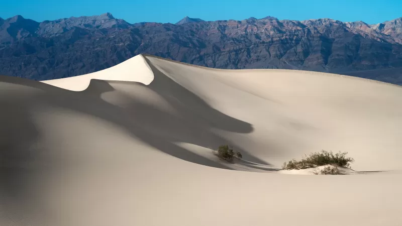 Mesquite Flat Sand Dunes, Death Valley National Park, Mountain range, Blue Sky, California, Desert, Landscape, Tourist attraction