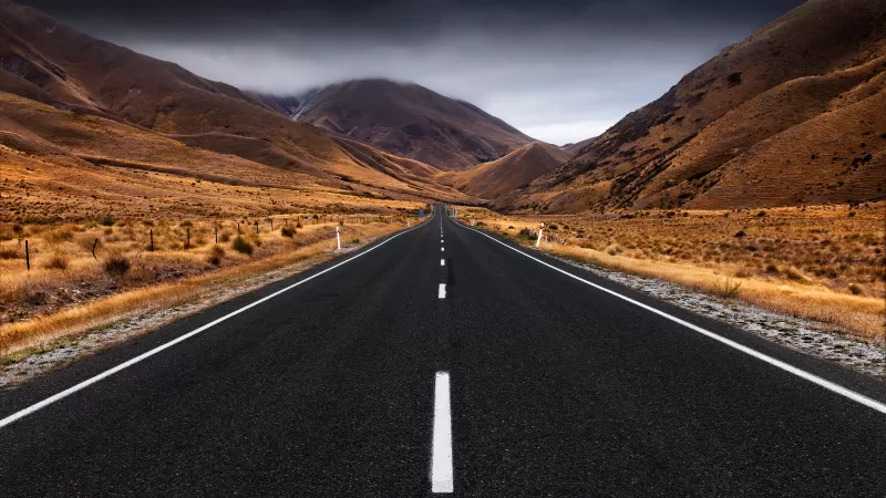Lindis Pass, New Zealand, Open road, 4K wallpaper