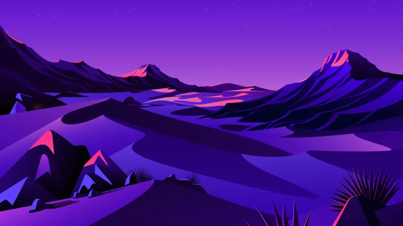 Lake, Mountains, Rocks, Twilight, Sunset, Starry sky, Purple sky, Scenery, Illustration, macOS Big Sur, iOS 14, Stock, Aesthetic, 5K